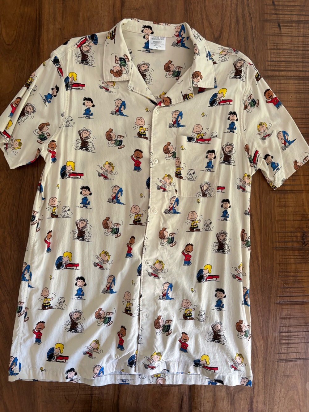 Peanuts Men’s Cream Button-up Shirt with Multicolor Character Print